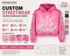 custom streetwear hoodie manufacturer
Looking for a custom streetwear hoodie manufacturer? Mamoon Wear produces premium distressed hoodies with custom embroidery, puff print, screen printing, acid wash, private labeling, and low MOQ production for streetwear brands worldwide.
