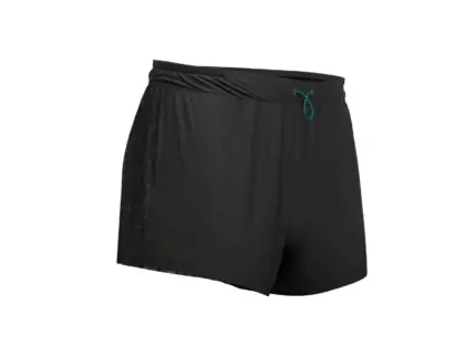 Front view of black custom gym compression shorts with wide elastic waistband