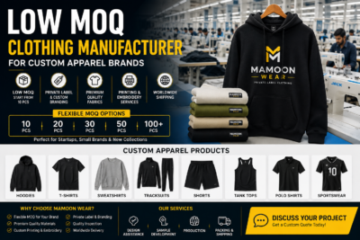 Custom low MOQ hoodie manufactured for clothing brands