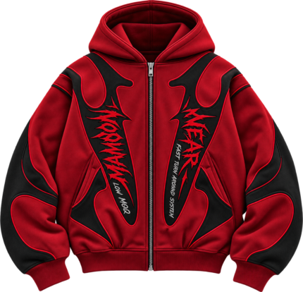 Custom heavyweight Y2K zip-up hoodie manufactured for wholesale streetwear brands in USA.