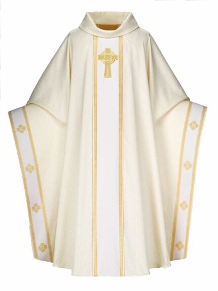 Ivory Brocade Chasuble with Gold Embroidery – Catholic Liturgical Vestment