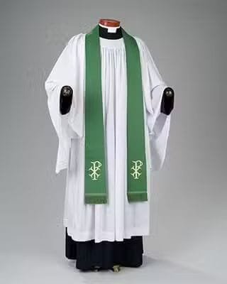 White Clergy Alb with Green Stole – Liturgical Church Vestment